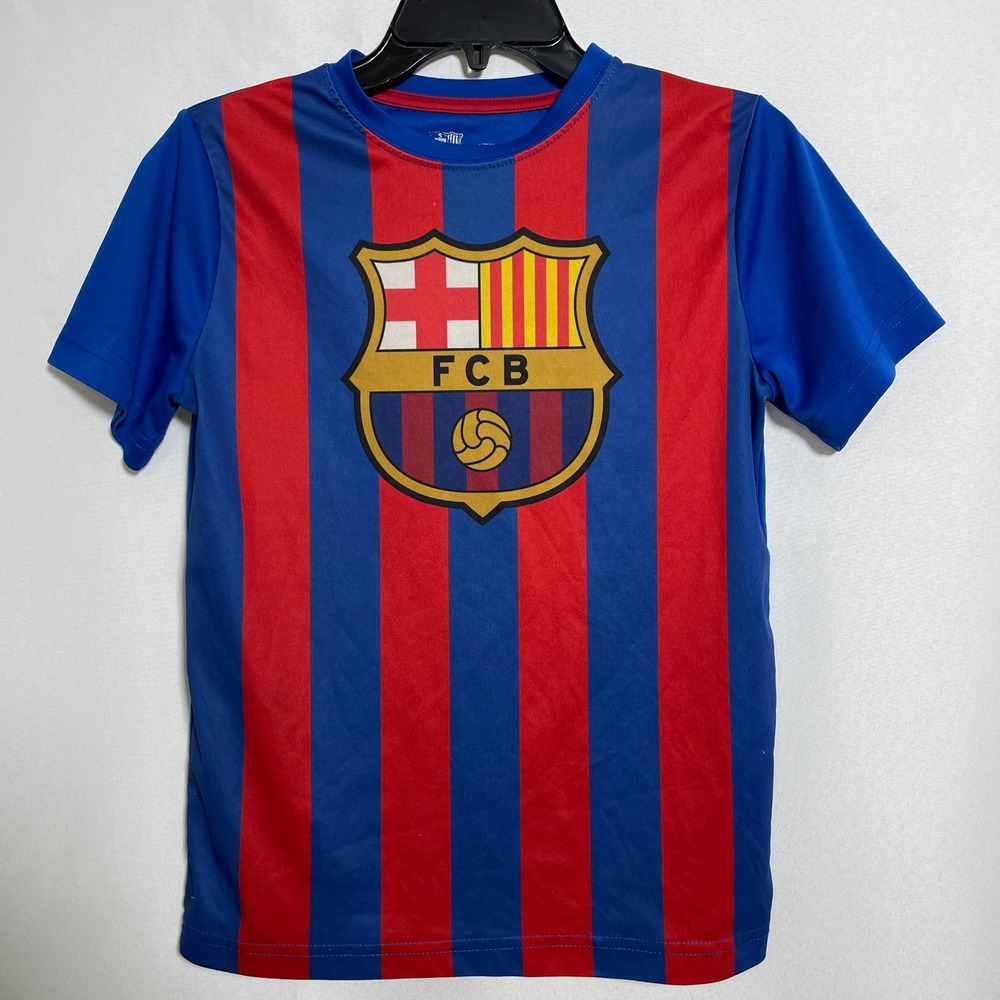 FC Barcelona FCB Blue Red Striped Training Soccer Jersey Youth LARGE